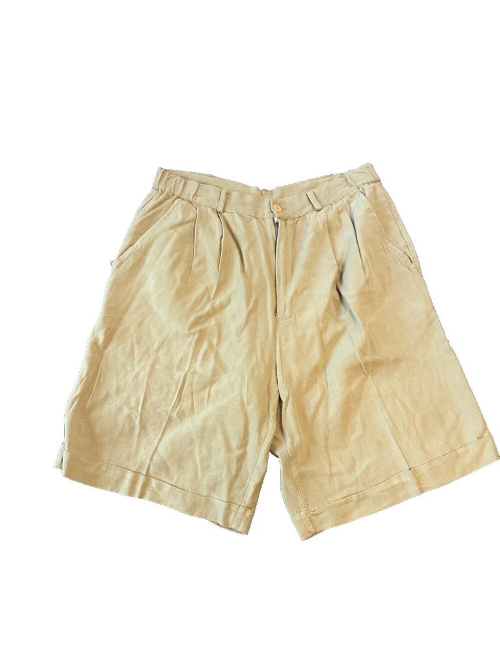 Vintage Ultra Down Tan Linen‎ Rayon Pleated Womens Shorts M Coastal Summer Korea